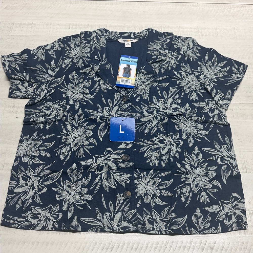 Hang Ten Ladies' Linen Blend Button-Up Shirt